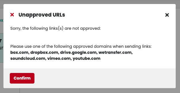 Screenshot of Whitelisted Domains Modal Warning
